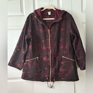 Chico's lightweight burgundy’s camouflage jacket.  Chico size 1.